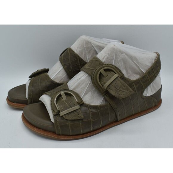 Sofft Womens Size 11 Adalia Olive Buckle Croc Embossed Suede Leather Sandals - Picture 1 of 11